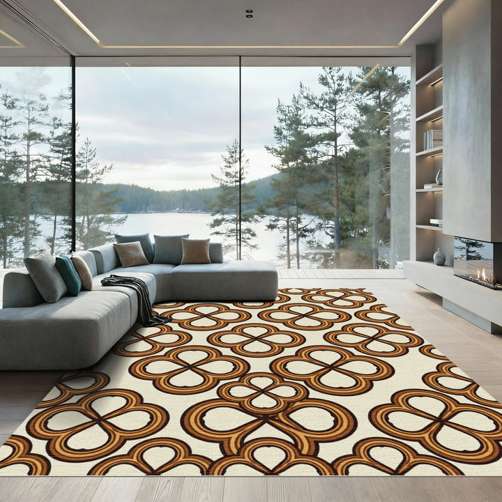 Retro Clover Bloom Ochre Rug
