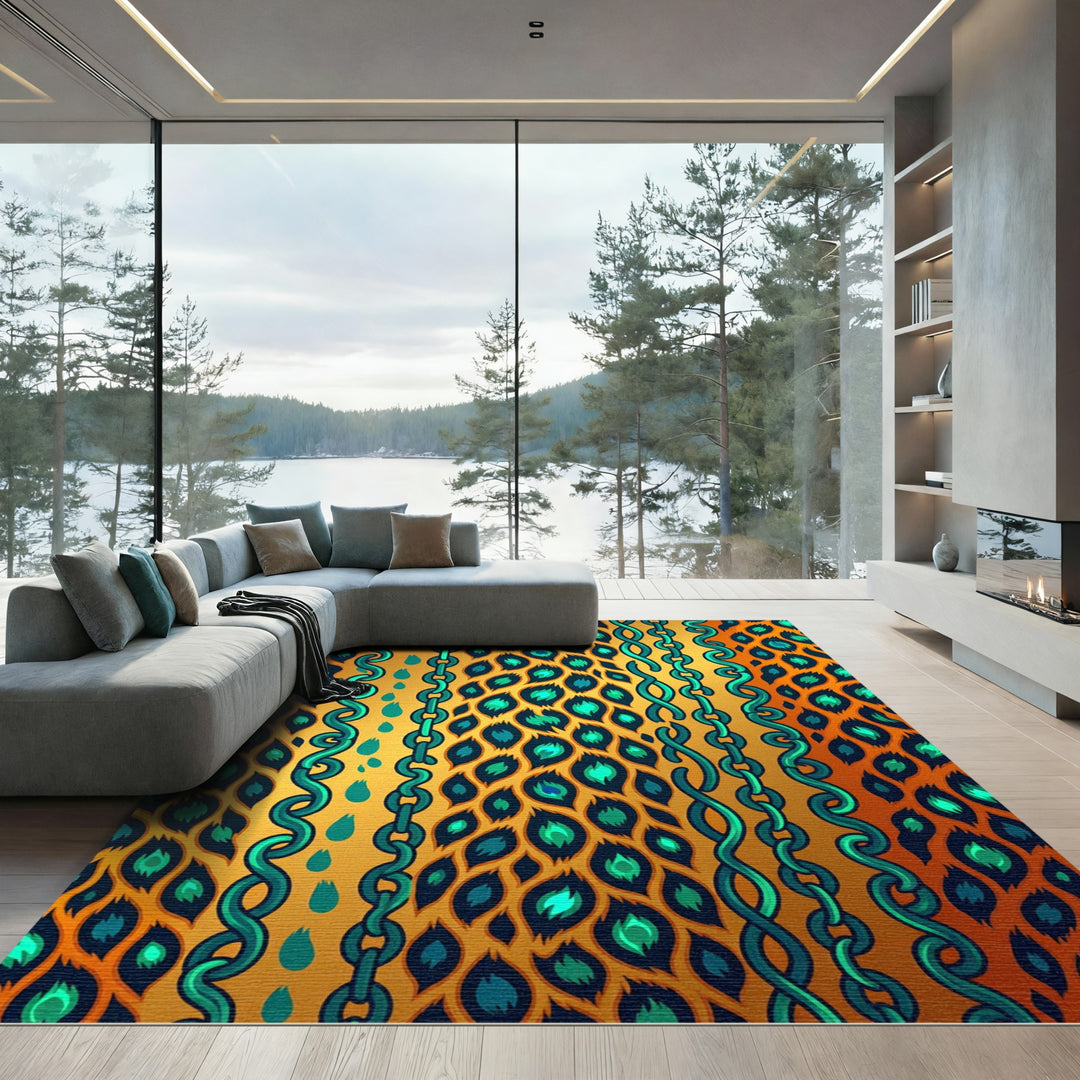 Cool Teal Leopard Chain Rug