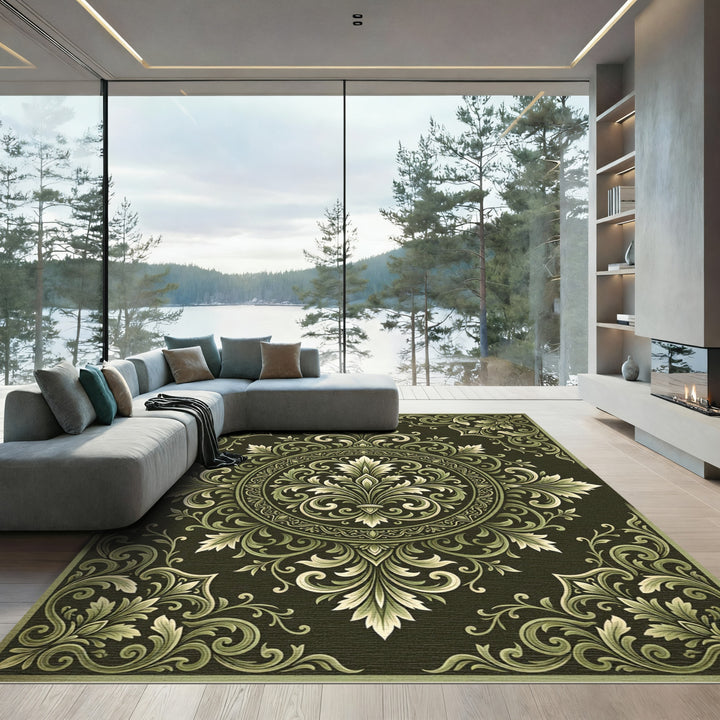 Ornate Green Fleur-de-Lis Rug