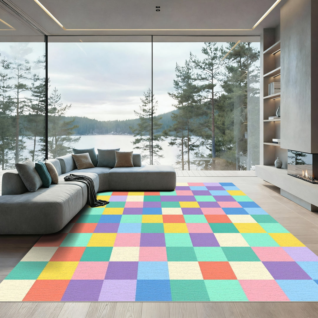 Pastel Gingham Checkered Squares Rug