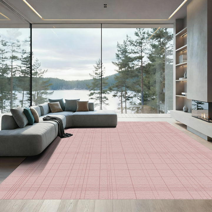 Dusty Rose Plaid Grid Rug