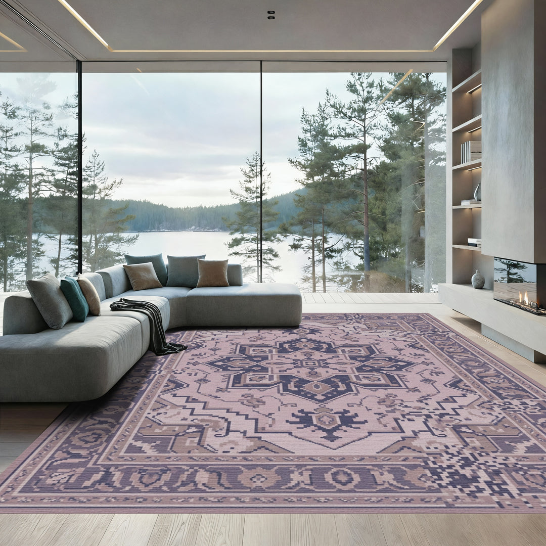 Dusty Rose Medallion Floral Intricate Rug