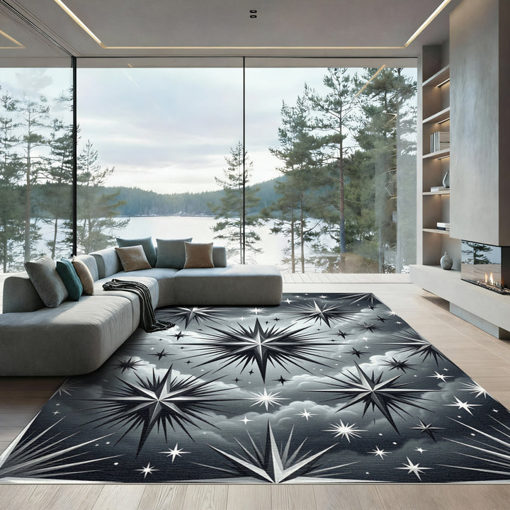 Monochromatic Starburst Celestial Art Rug