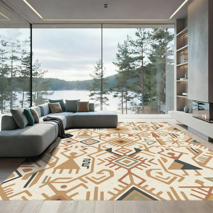 Earthy Geometric Tribal Figures Rug