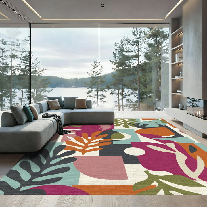 Colorful Abstract Botanical Collage Rug