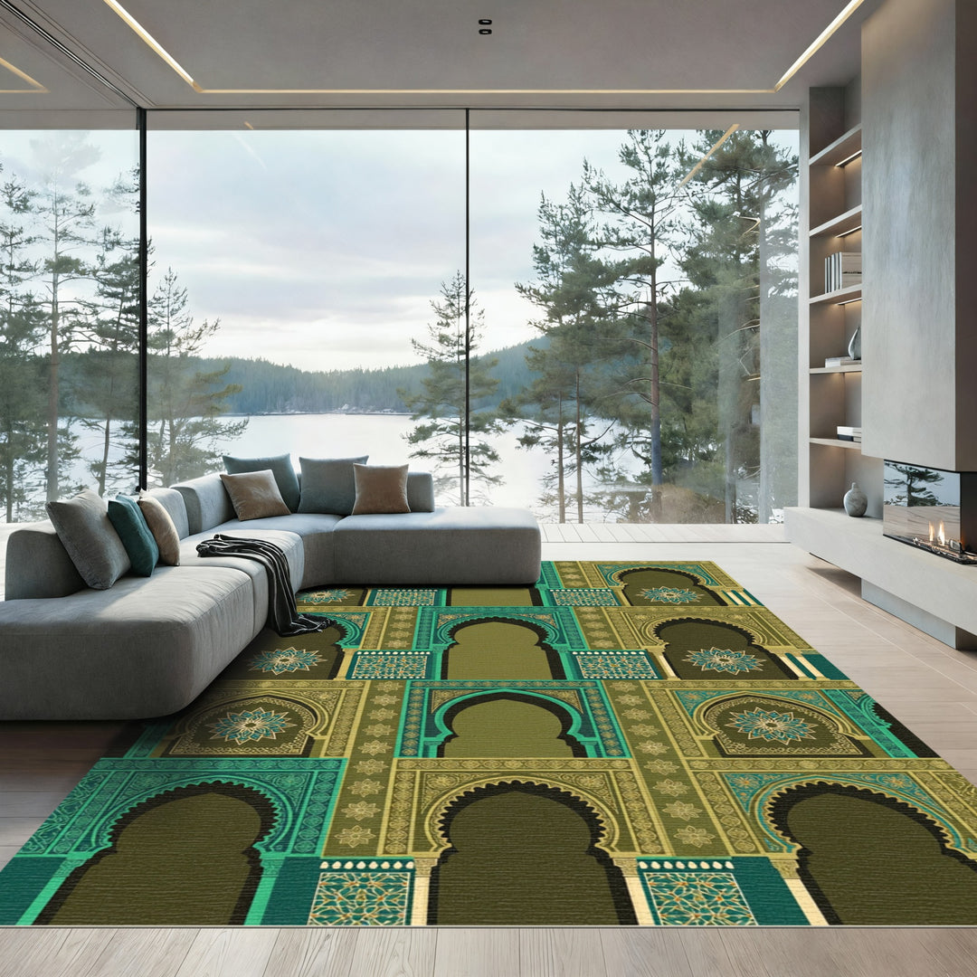 Intricate Emerald Archway Medallion Rug