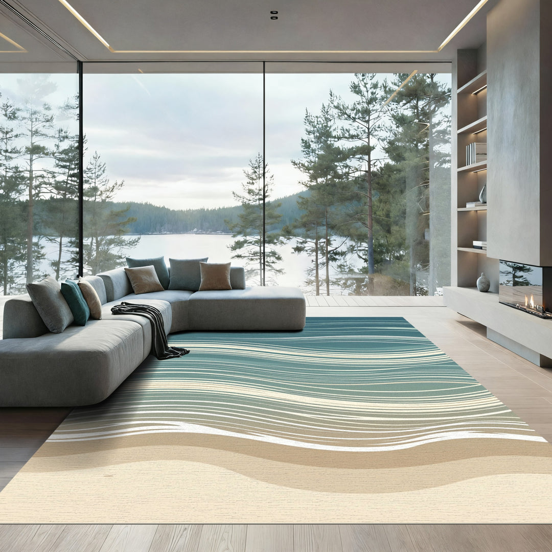 Serene Blue Amber Ocean Waves Rug