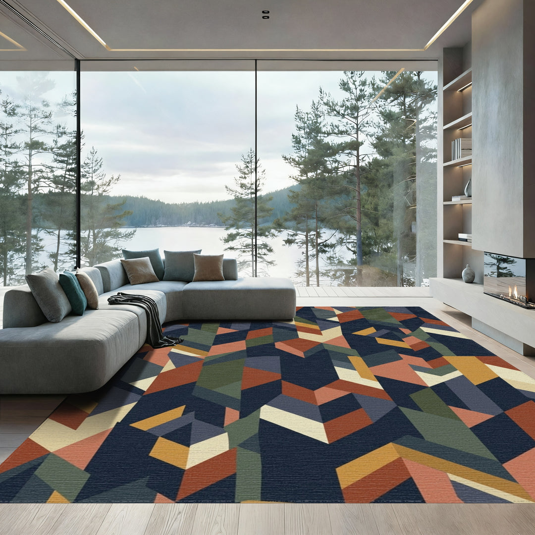 Earthy Geometric Fragment Collage Rug