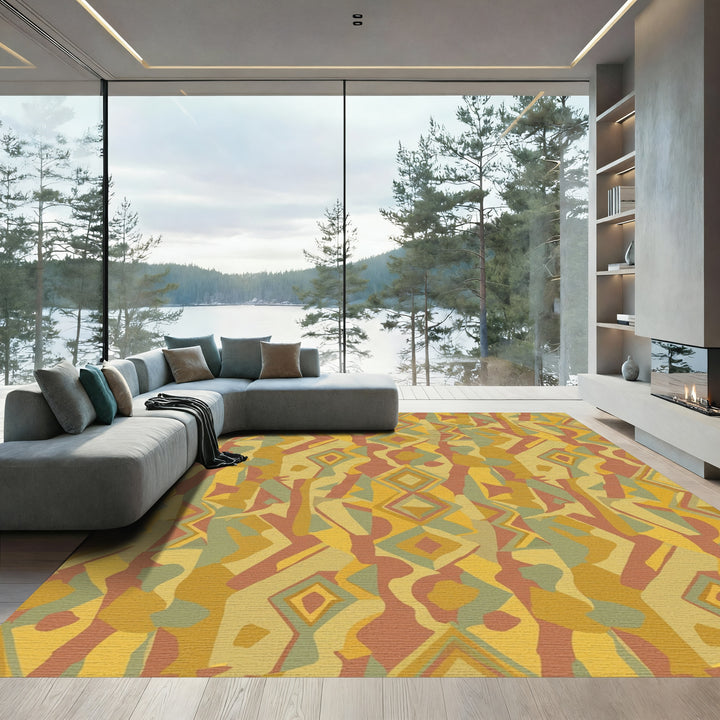 Earthy Geometric Diamond Collage Rug