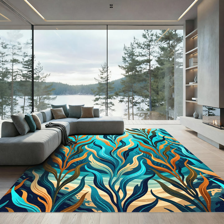 Underwater Kelp Strands Ocean Blues Rug