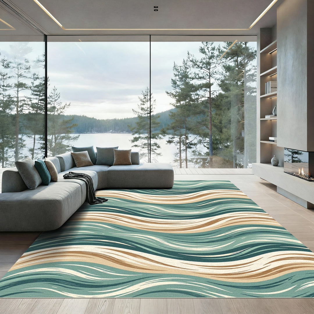 Earthy Teal Abstract Swirl Rug