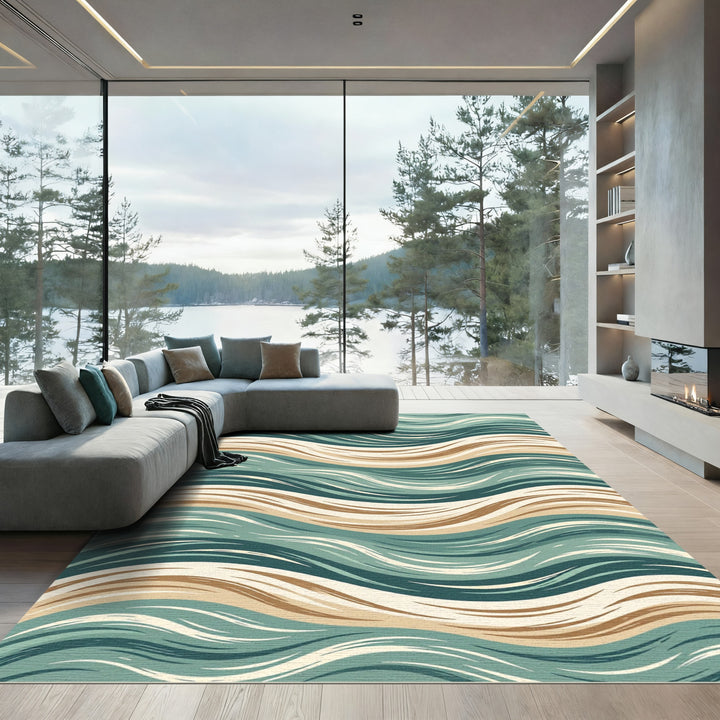 Earthy Teal Abstract Swirl Rug