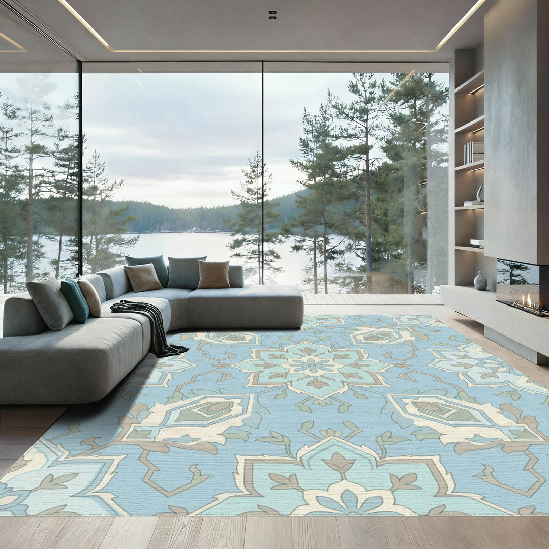 Light Blue Medallion Floral Arabesque Rug