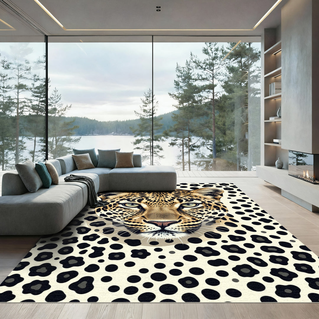 Wild Leopard Spots Cream Background Rug