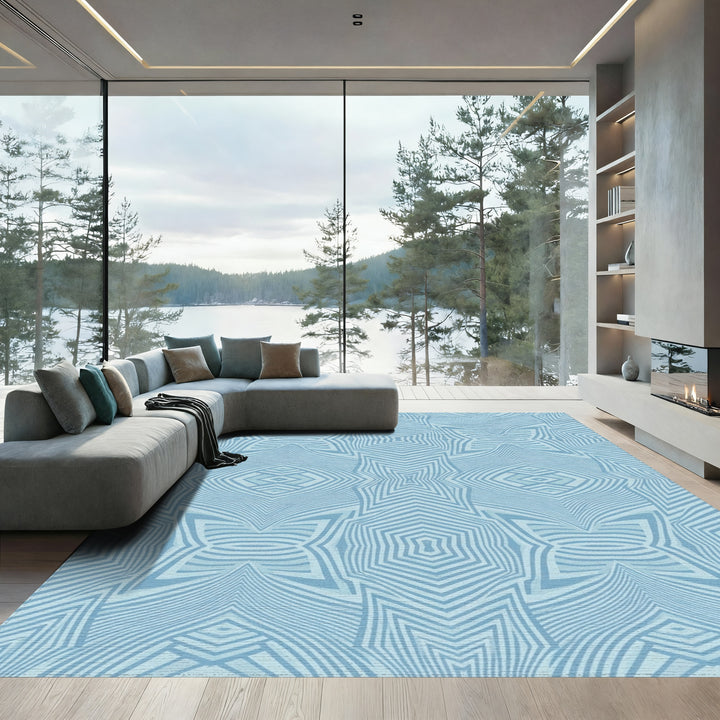 Cool Blue Starburst Optical Illusion Rug
