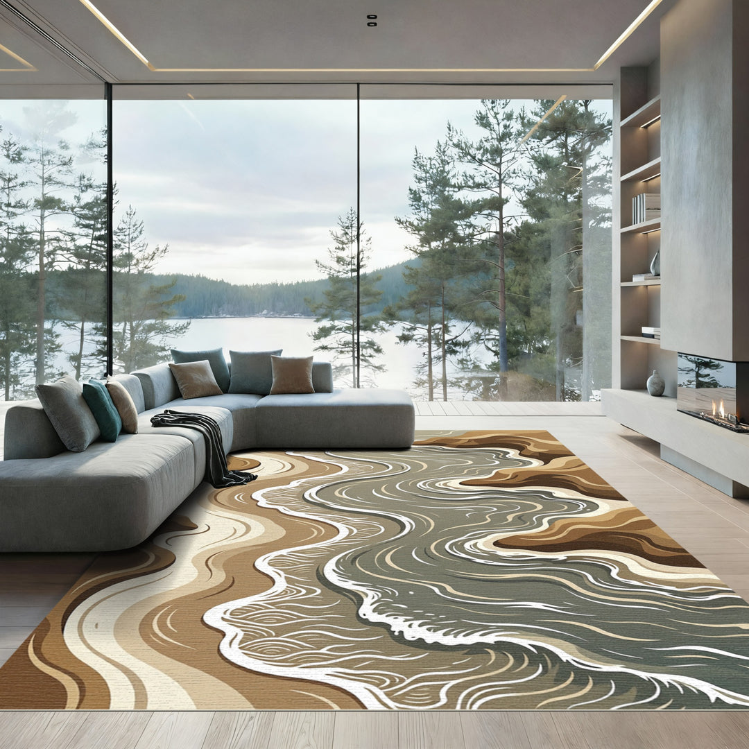 Earthy Tone Abstract River Flow Rug