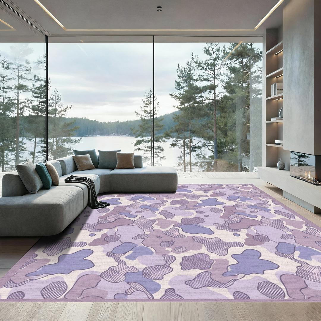 Soft Lavender Camouflage Abstract Shapes Rug