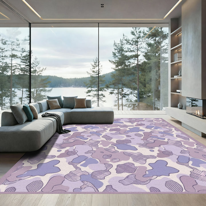 Soft Lavender Camouflage Abstract Shapes Rug