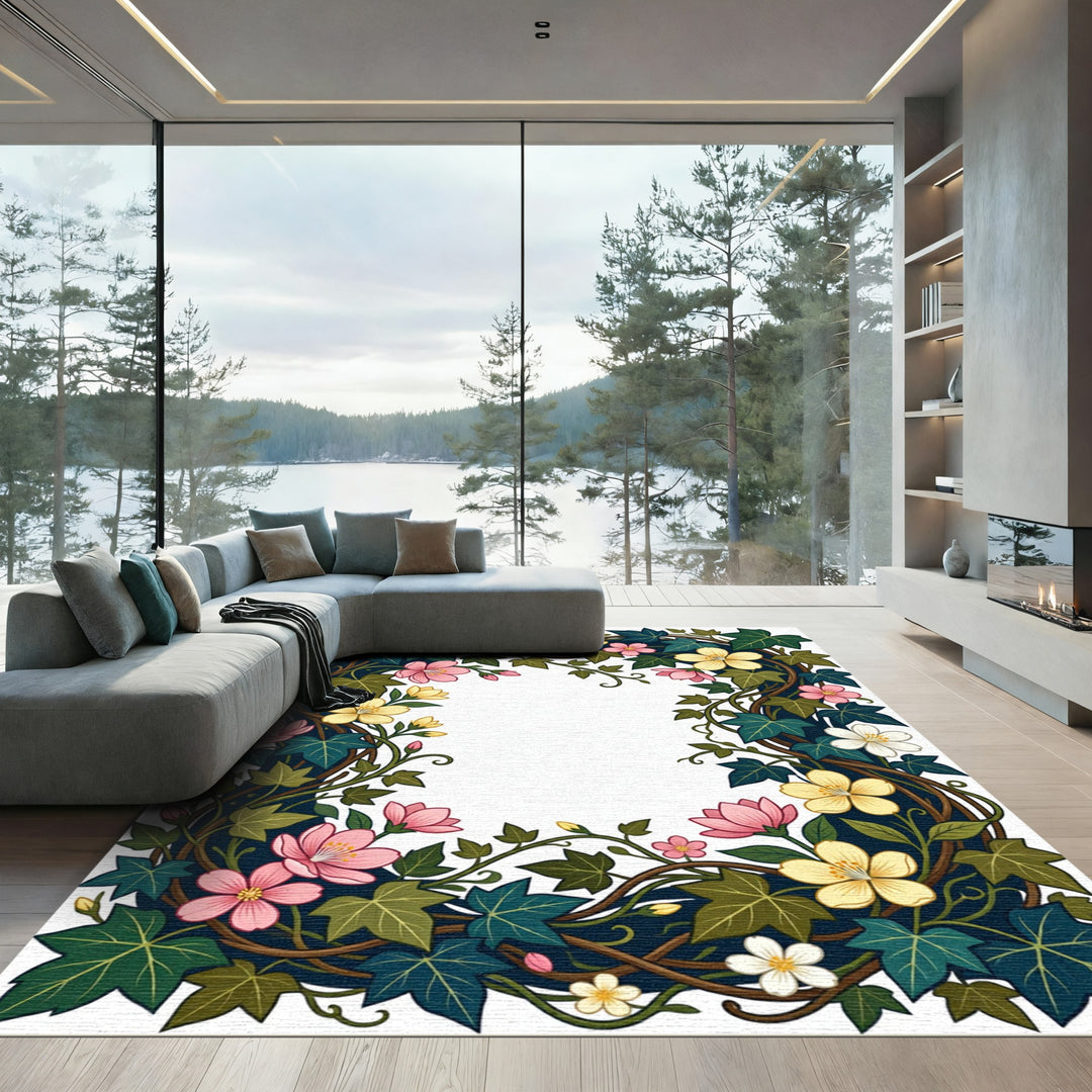 Crimson Yellow Floral Ivy Garland Rug