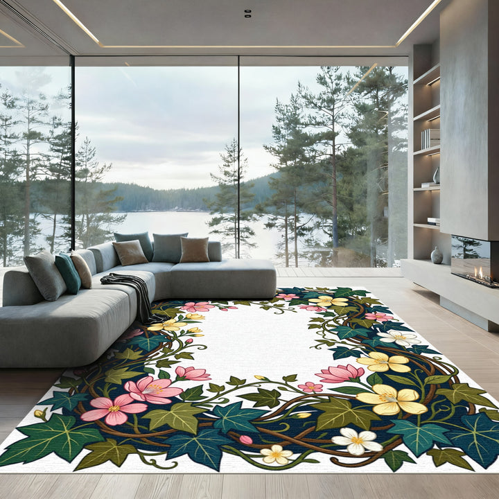 Crimson Yellow Floral Ivy Garland Rug