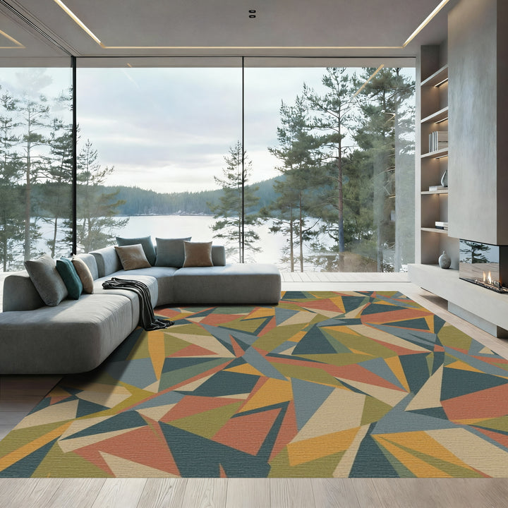 Terracotta Blue Earth Geometric Mosaic Rug