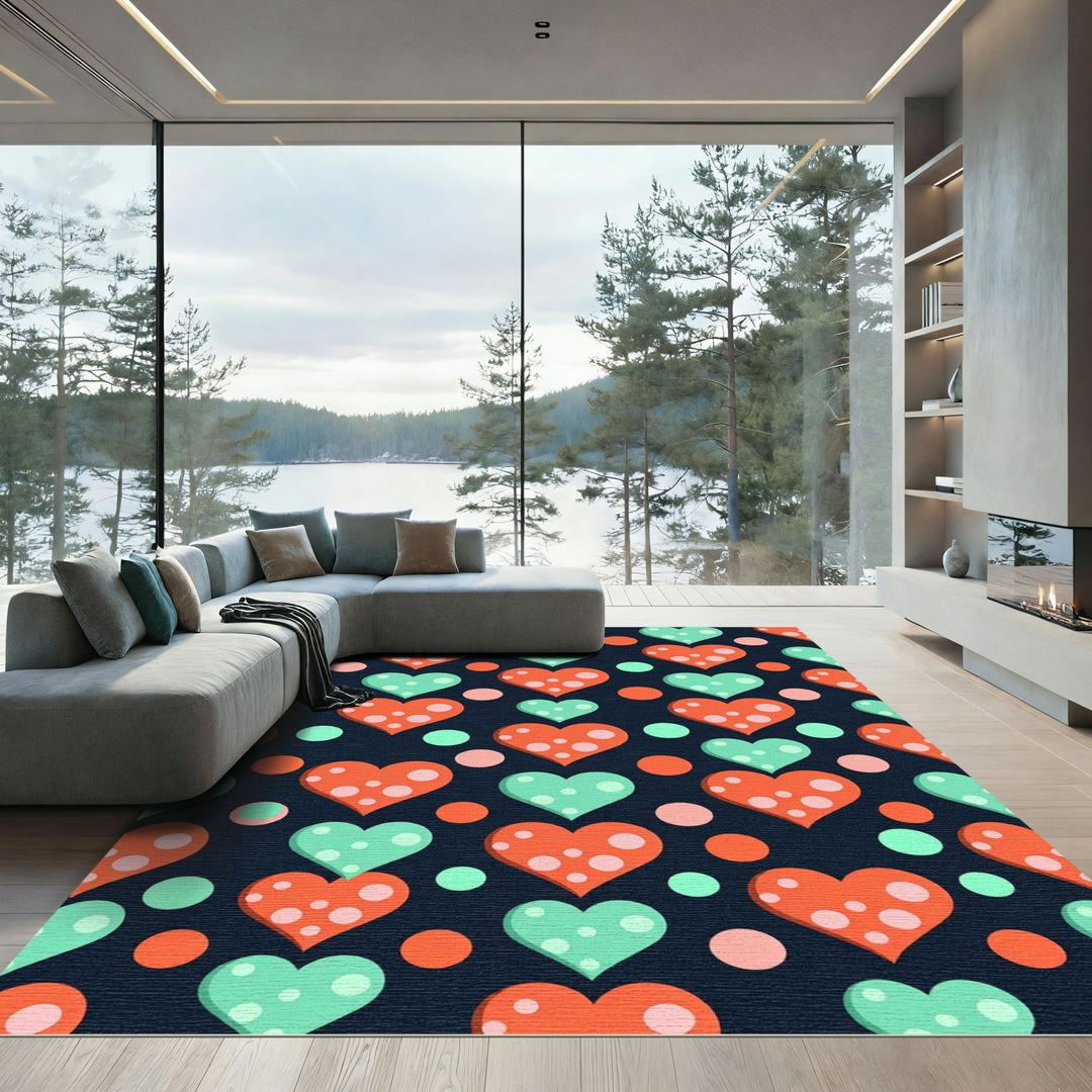 Cute Orange Mint Hearts Dots Rug