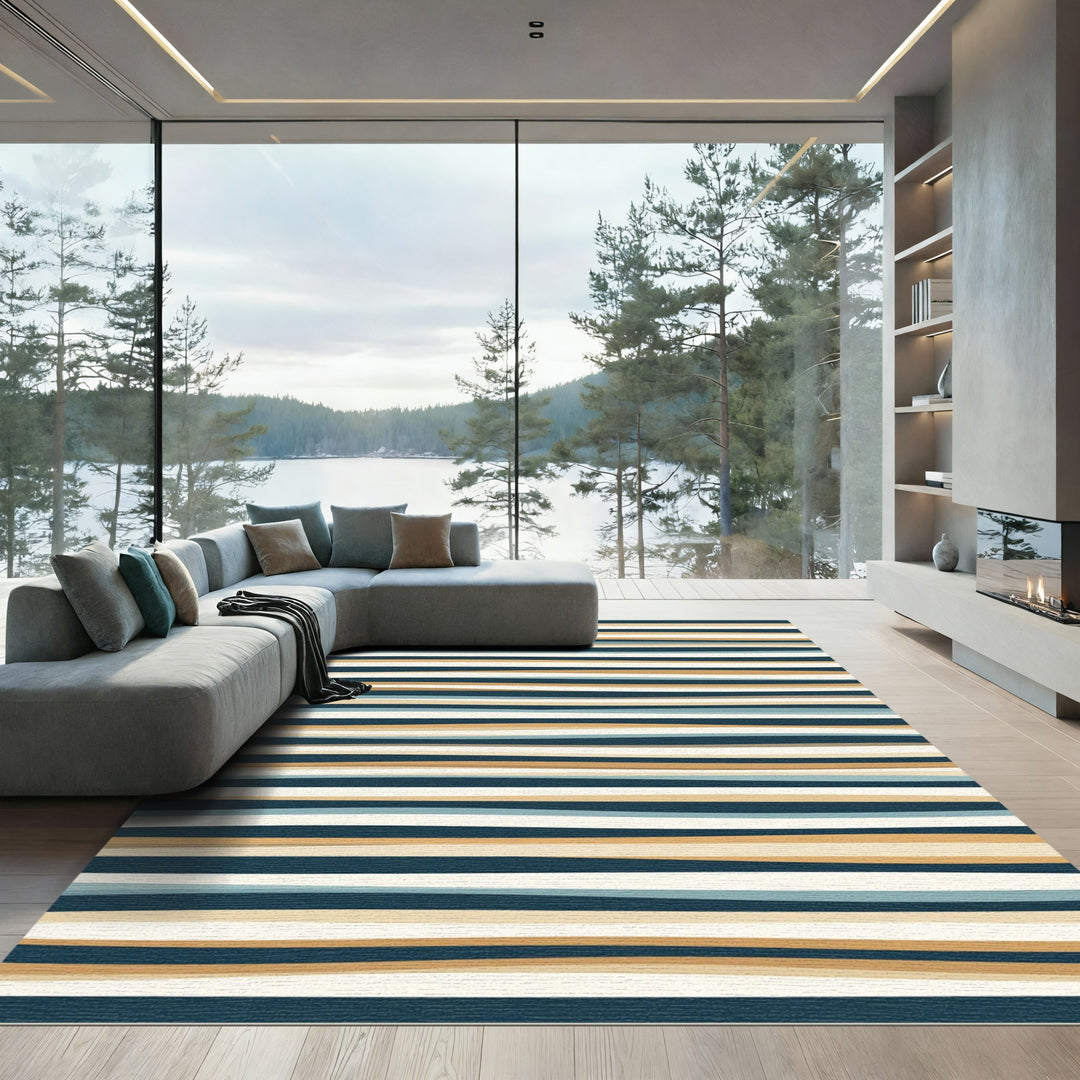 Wavy Mid Century Modern Stripe Rug