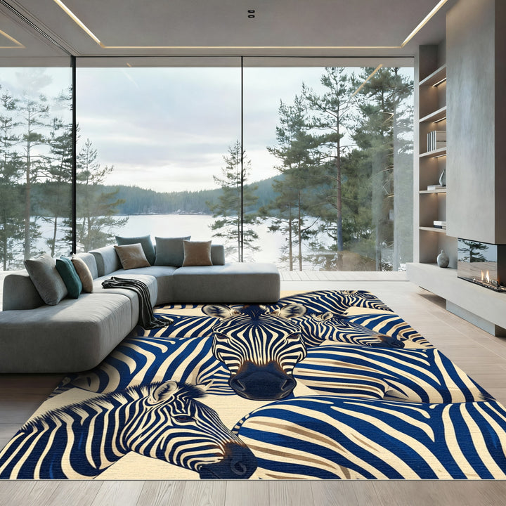 Bold Blue Zebra Stripes Collage Rug