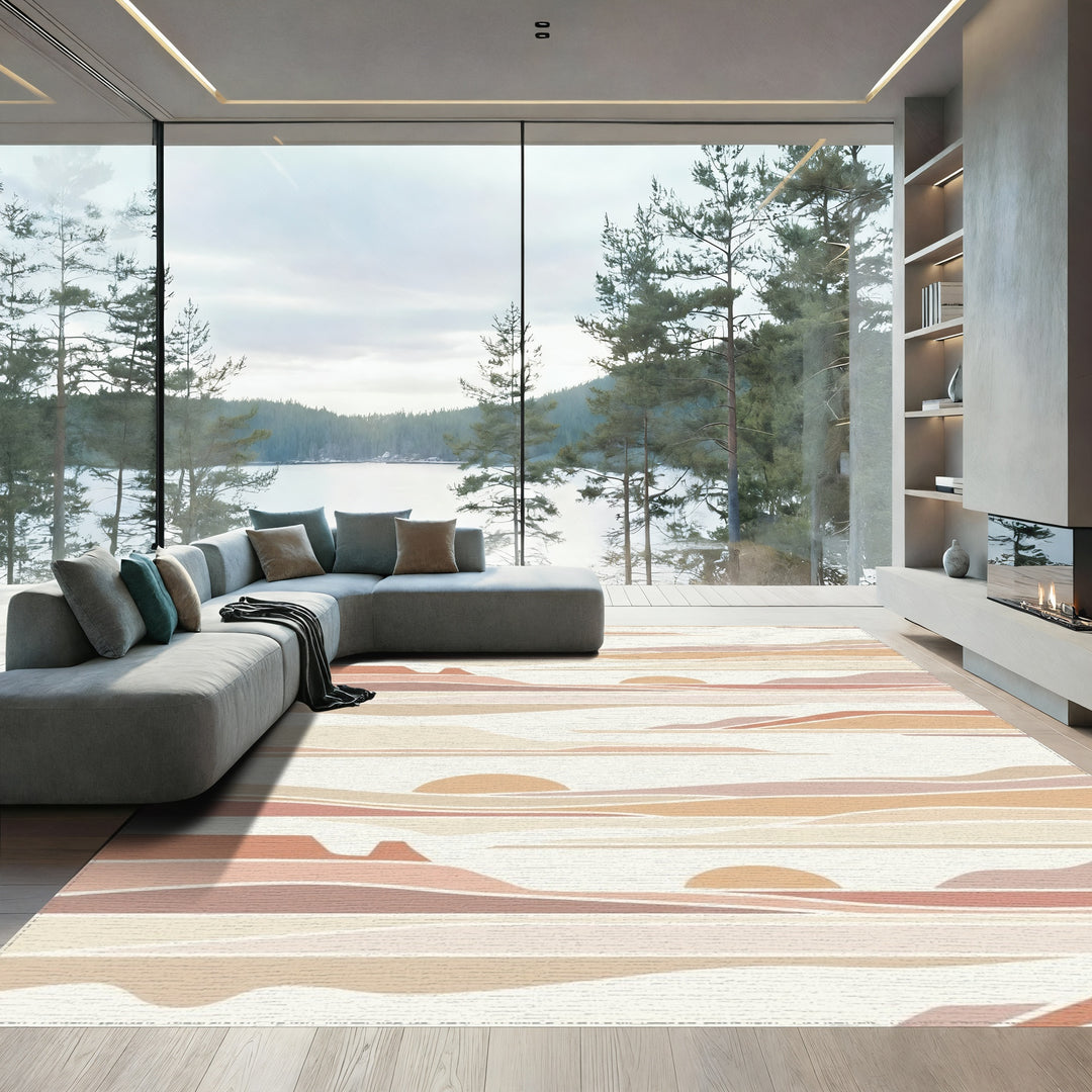 Earthy Desert Landscape Sunburst Layers Rug