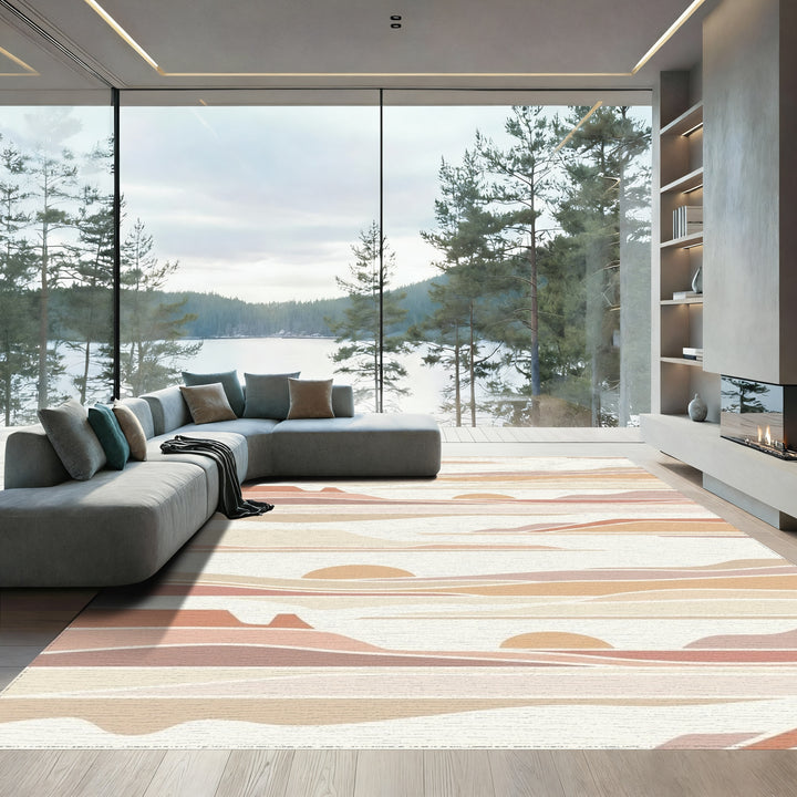 Earthy Desert Landscape Sunburst Layers Rug