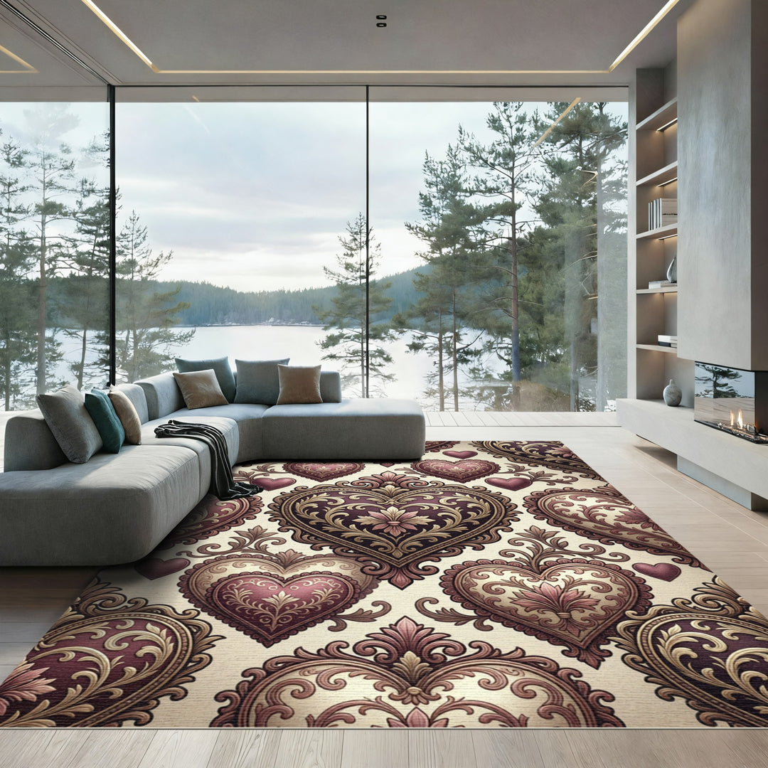 Ornate Damask Hearts Rug