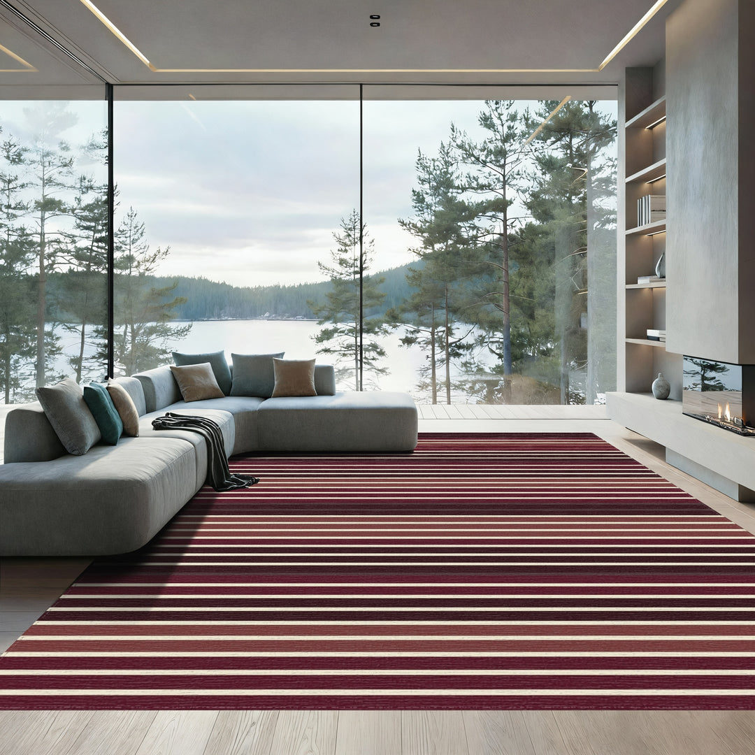 Rich Burgundy Contemporary Stripe Rug