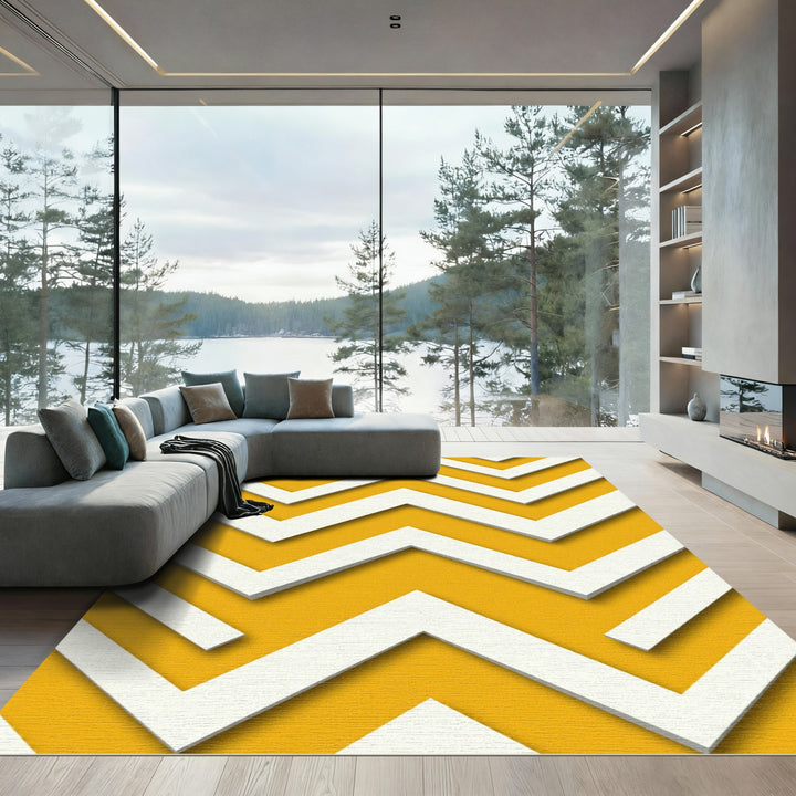 Zigzag Yellow Geometric Chevron Rug