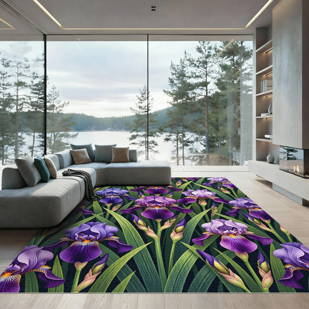 Purple Iris Floral Garden Rug