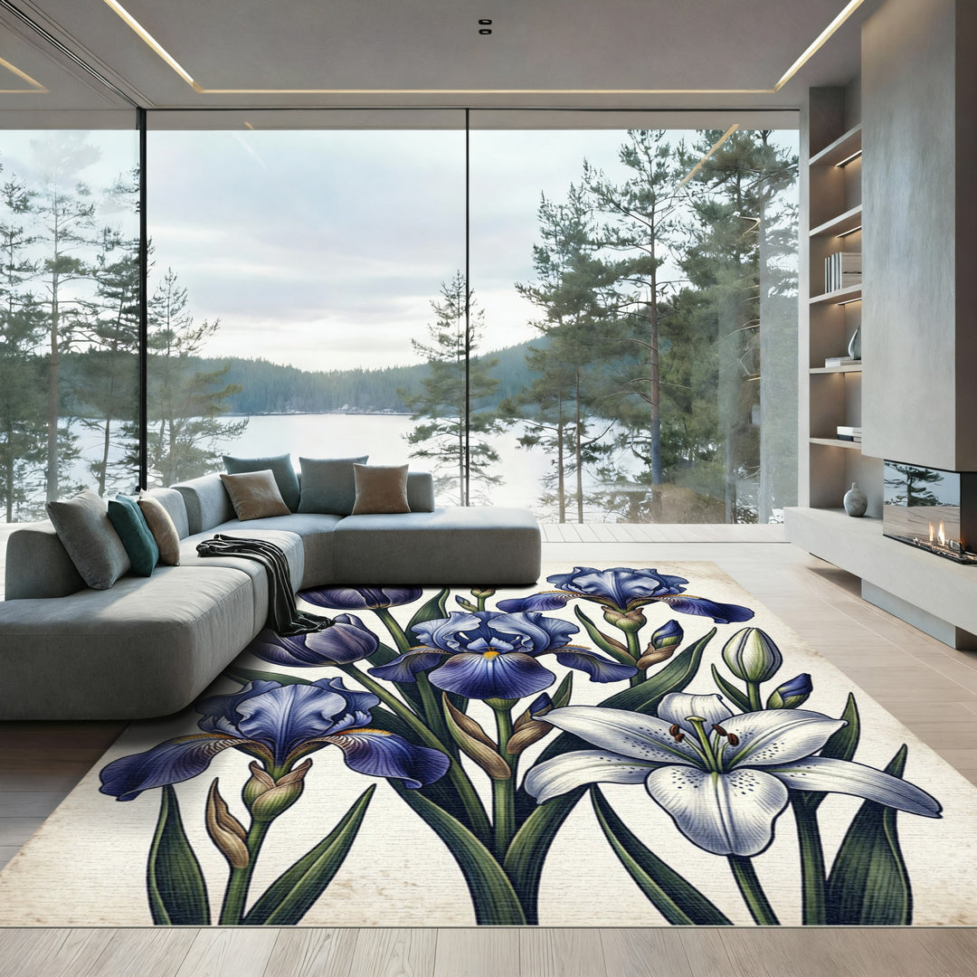 Classic Blue Iris Tulip Lily Arrangement Rug