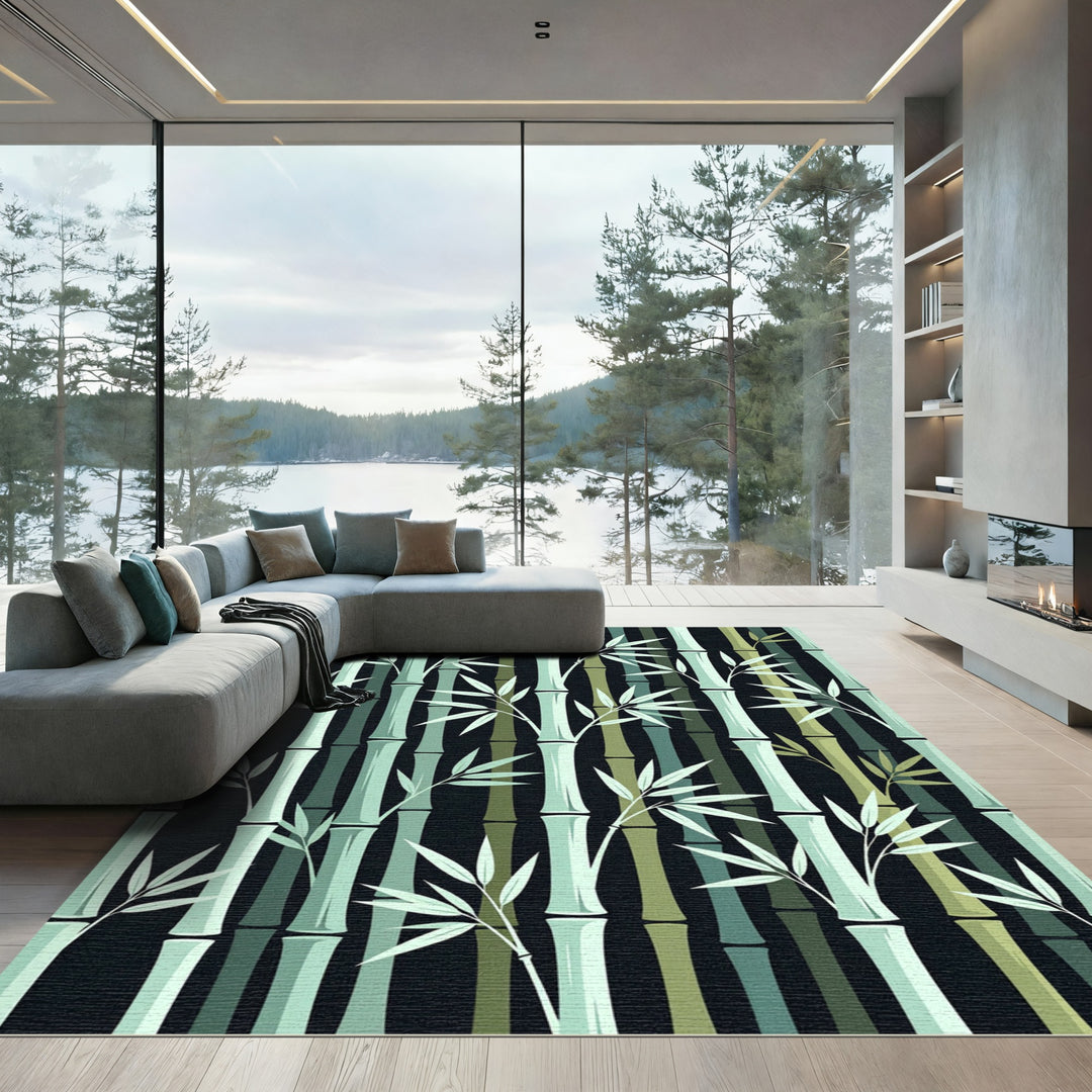 Sage Green Bamboo Forest Stripes Rug