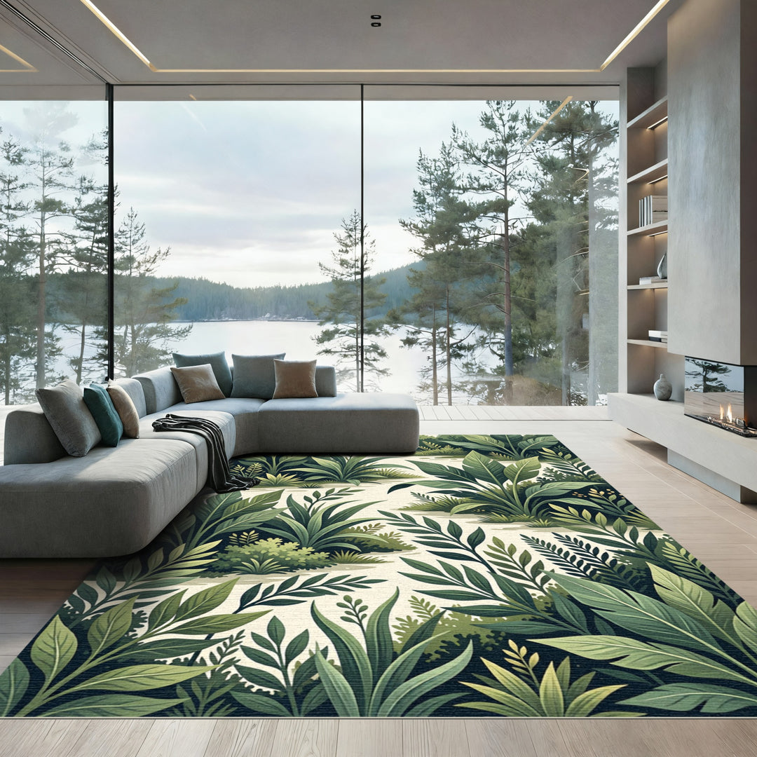 Verdant Lush Jungle Leaf Foliage Rug