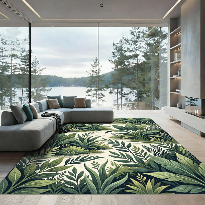 Verdant Lush Jungle Leaf Foliage Rug