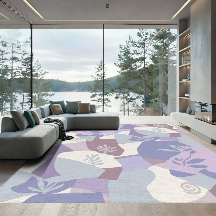 Purple Lilac Abstract Floral Collage Rug