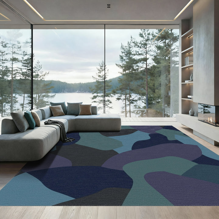 Deep Blue Abstract Camouflage Shapes Rug