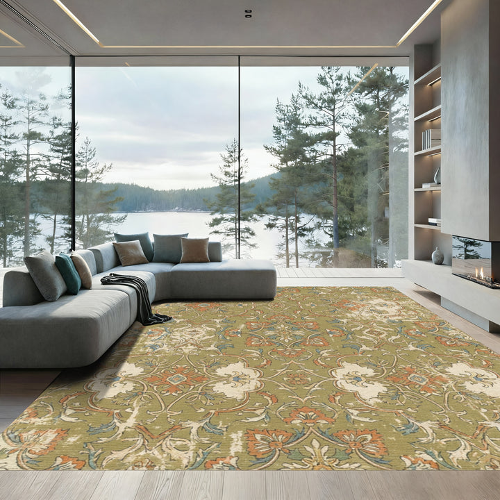 Olive Green Floral Medallion Rug