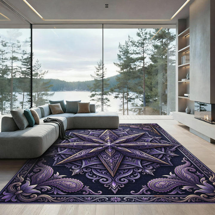 Elegant Purple Star Mandala Medallion Rug