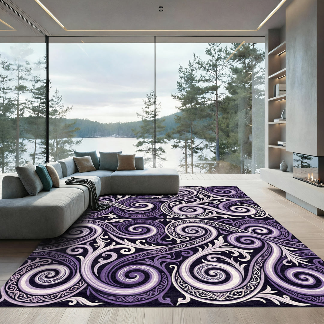 Rich Lavender Swirl Victorian Flourish Rug