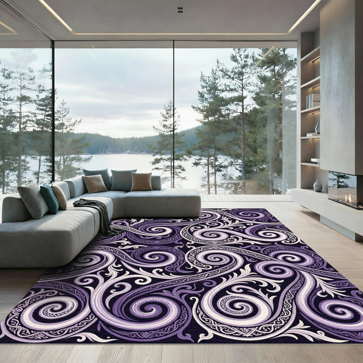 Rich Lavender Swirl Victorian Flourish Rug