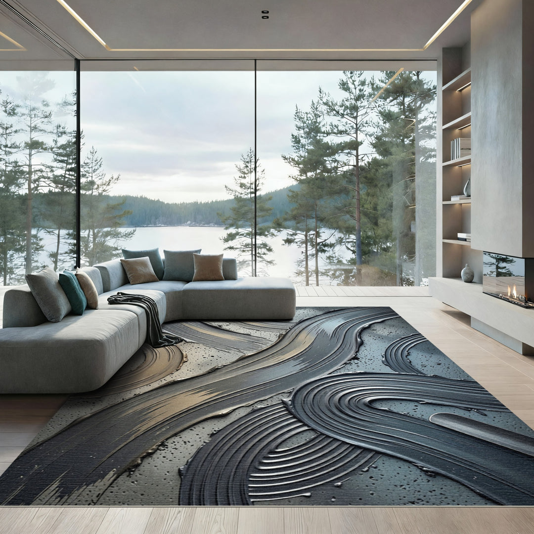 Metallic Abstract Swirl Rug