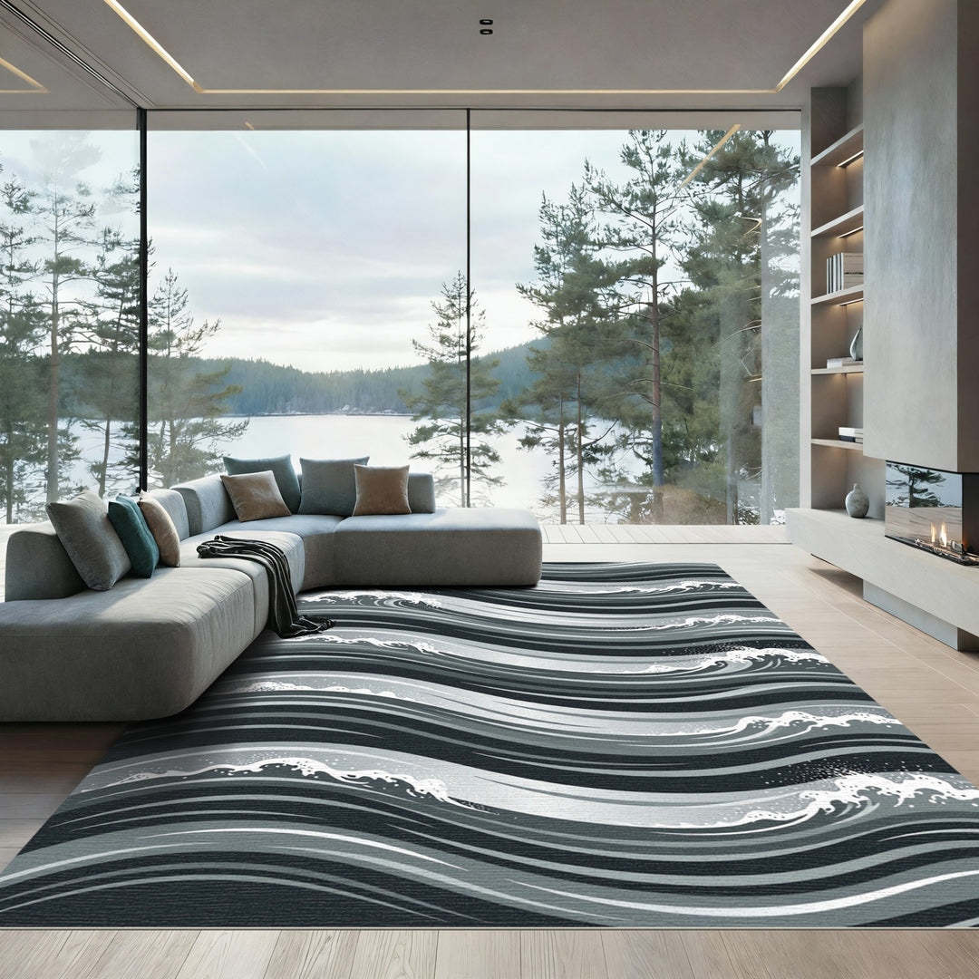 Monochromatic Gray Abstract Wave Rug
