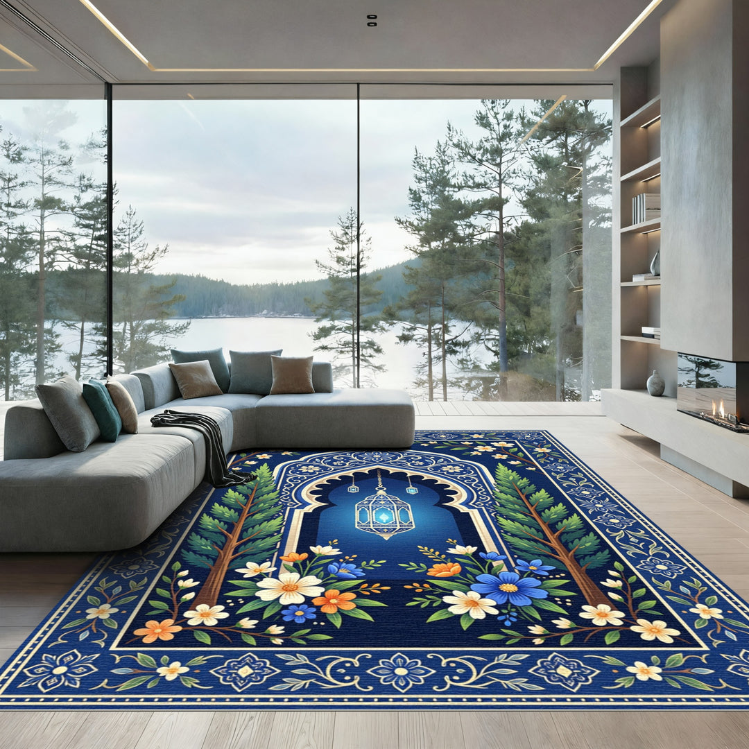 Ornate Blue Lantern Garden Arch Rug