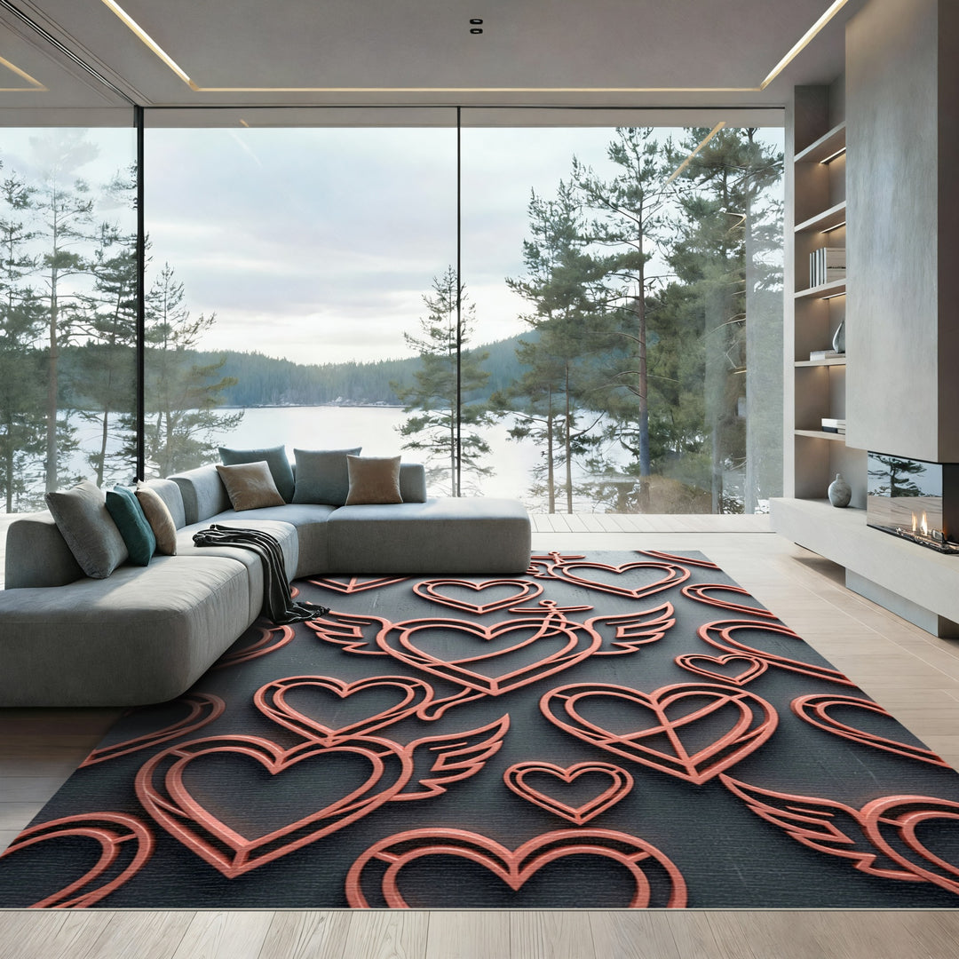 Salmon Heart Winged Motif Rug