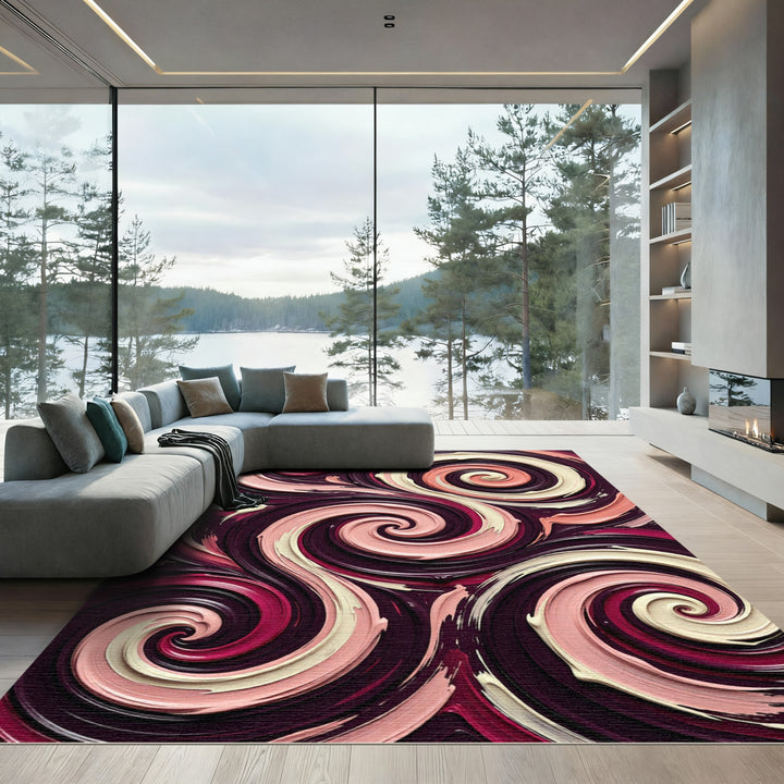 Plum Pink Cream Swirl Abstract Rug