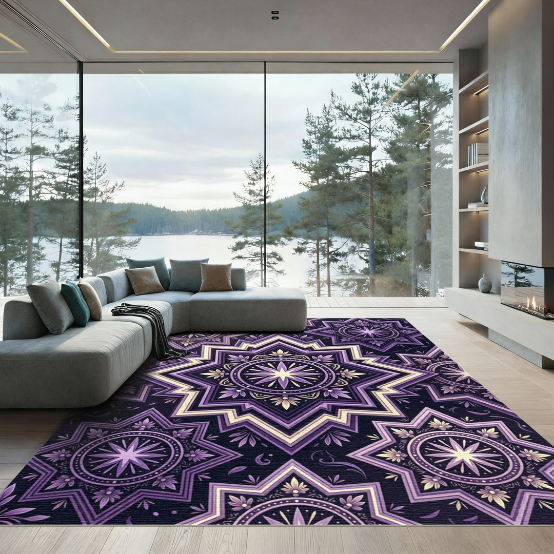 Deep Purple Geometric Star Mandala Rug